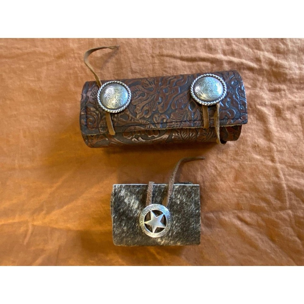 Leather Renaissance Wrist Arm Band Cuff Bracelets Set Of Two Button Tie Goth s1